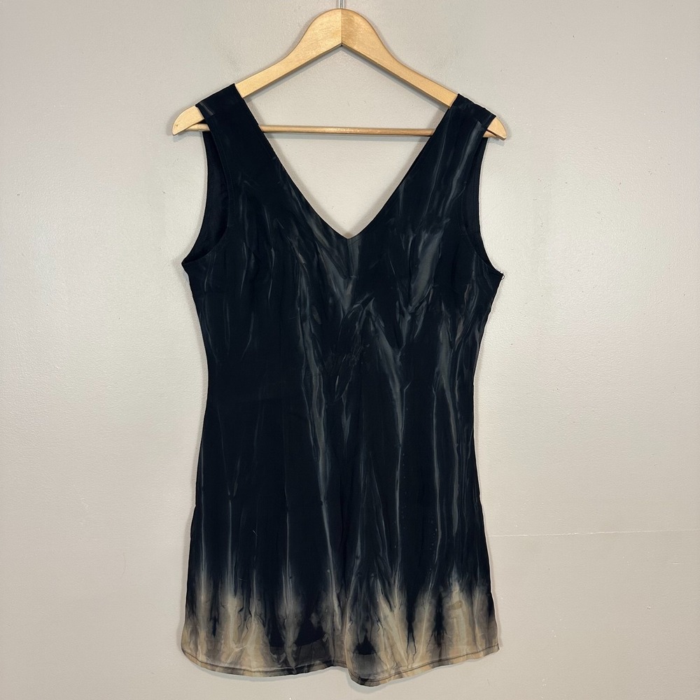 Powerline Y2K VTG Whimsigoth Mini Dress Black Abstract Print V Neck Sleeveless 8
